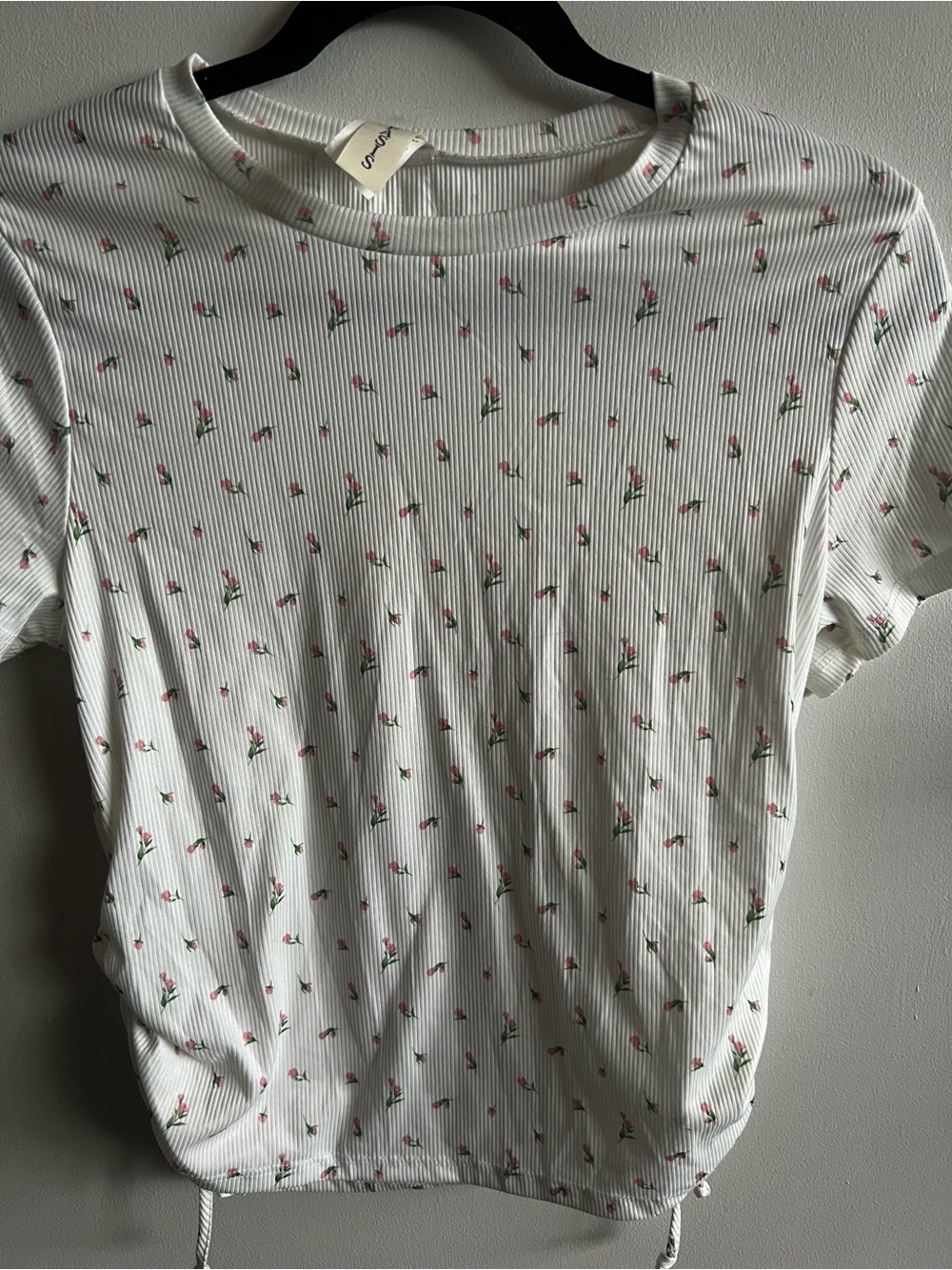 M. Fasis White Floral Ribbed Crop Top